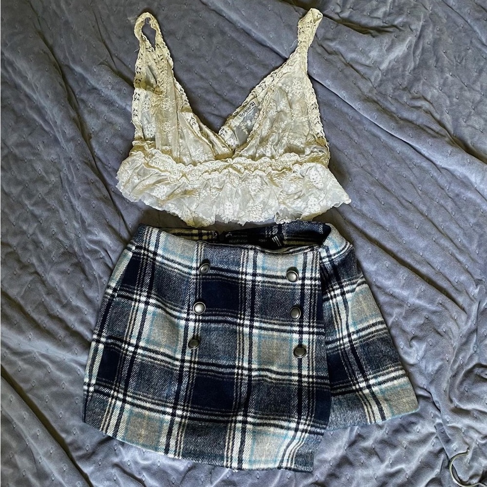 Blue and Grey Plaid Skort
